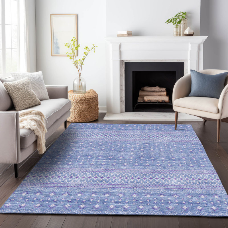 Premium Machine Washable Prisco Sky Rug, Rectangle 2'6" x 3'10"