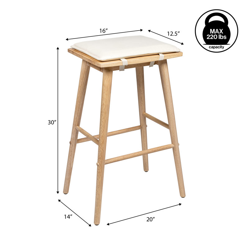 MidCentury Classic Saddle-Seat Backless, Cream Seat/ Light Birch Frame, Bar Stool (30" Seat Height)