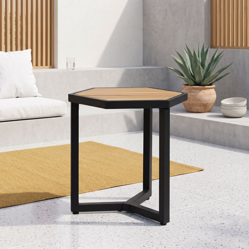 Table d'appoint d'extérieur avec plateau en bois