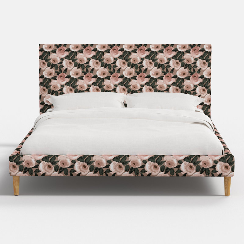 Lit plateforme Heylen Avery en rose Bloomsbury et rose cendré, Simple