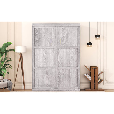 Lit-armoire pleine grandeur, structure robuste et grise compatible avec lit pliant gris