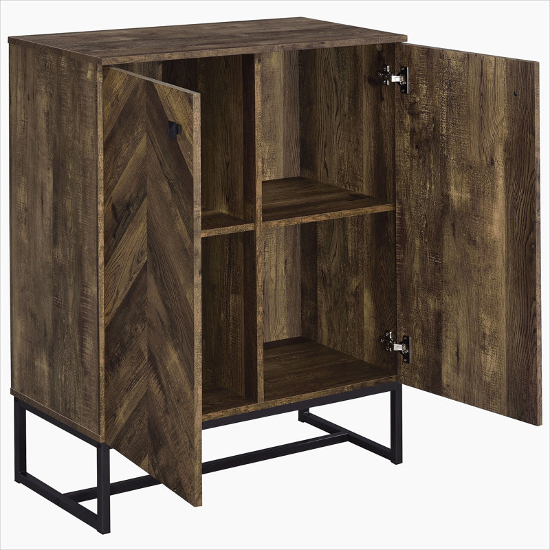 Rustic Oak and Gunmetal 4-Shelf Accent Cabinet, 40.5" H x  31.5" W x 15.75" D