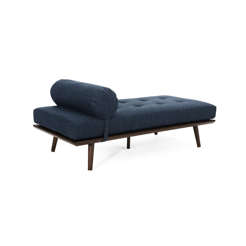 Chaise longue rembourrée bleu marine avec bouton de conception Mid-Century moderne et construction