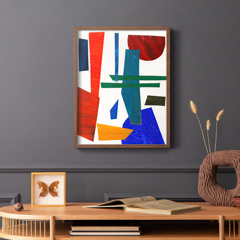 «Colorful Shapes IV», reproduction encadrée - bois massif, Brun, H 10 po x l 8 po