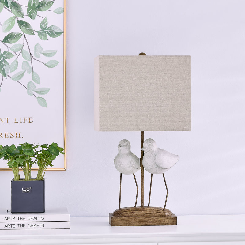 20" White Resin Birds Table Lamp With Shade, Brown
