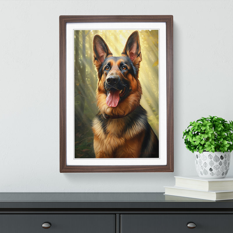 German Shepherd Realism - Framed Print, Walnut Framed, 34cm H x 25cm W