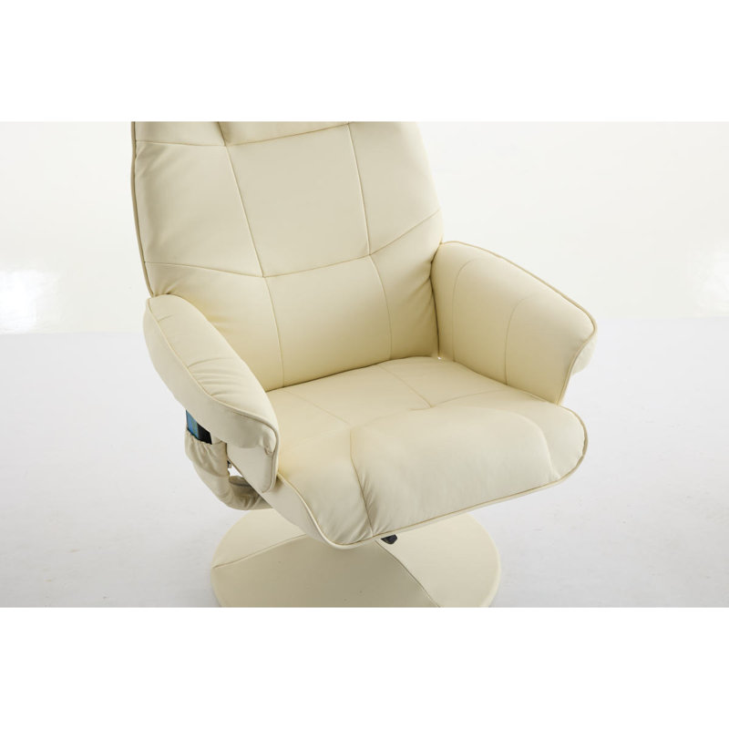 089-Fauteuil inclinable de massage avec repose-pieds, fauteuil de bureau pivotant à 360 ° avec siège chauffant et dossier réglable, polyuréthane, beige