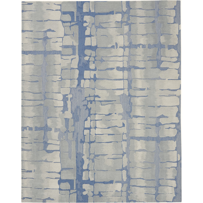 Tapis bleu moderne fait à la main, Rectangle 7 pi 9 po x 9 pi 9 po