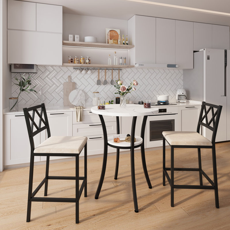Ensemble bistro 37,98 po H 37 pièces, Marbre blanc, Beige