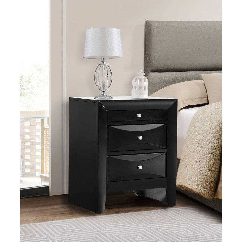 Table de chevet noire élégante avec tiroirs