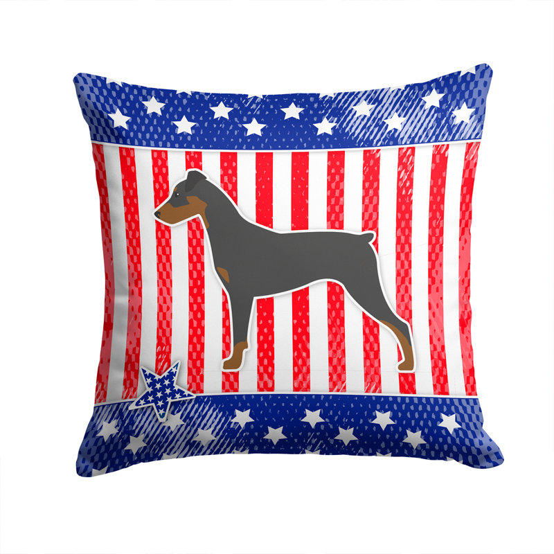 Patriotic USA German Pinscher Indoor/Outdoor Throw Pillow, 14" H x 14" W x 3" D