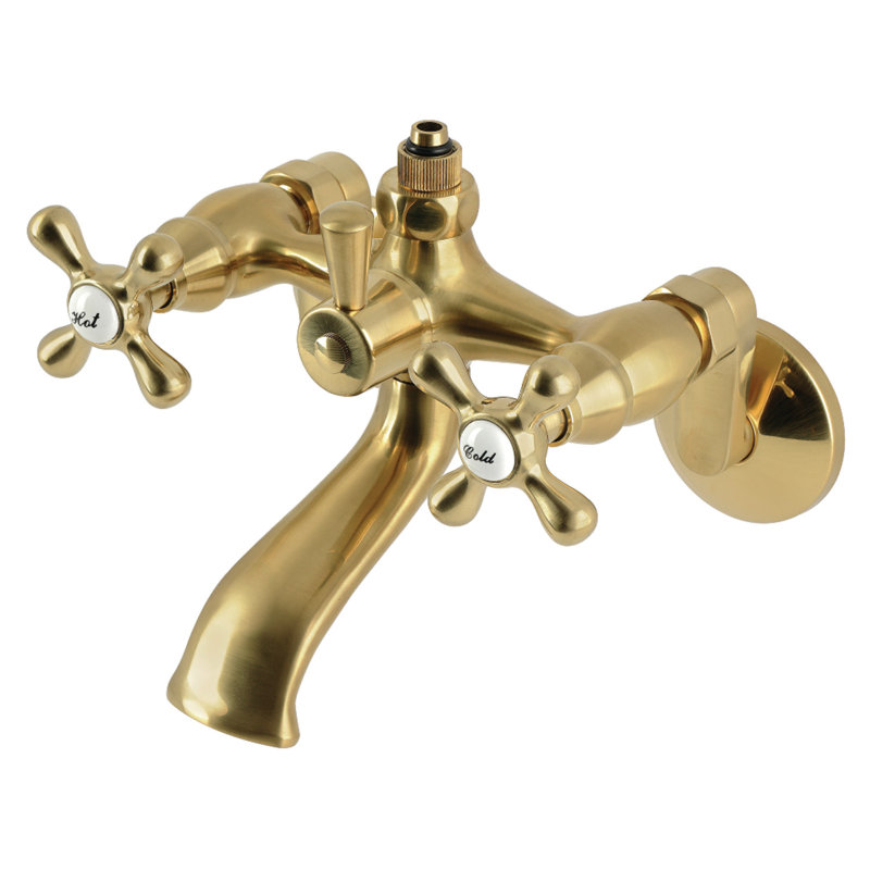 Kingston Brass Vintage Wall-Mount Tub Faucet with Riser Adaptor, Brushed Brass
