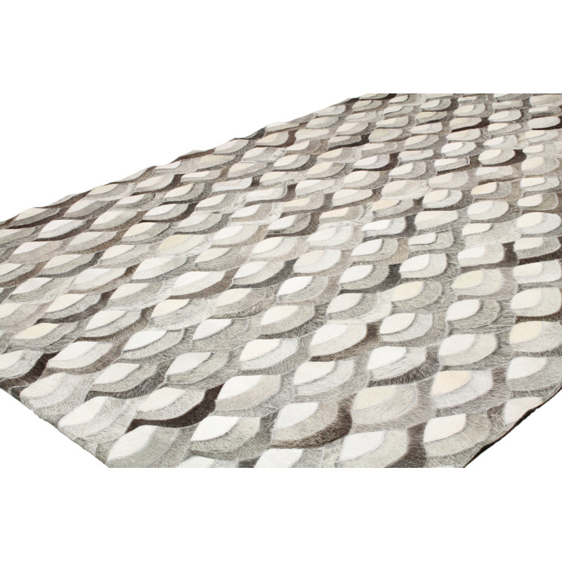 Handmade Gray Geometric Cowhide Rectangular Area Rug 8' x 10'