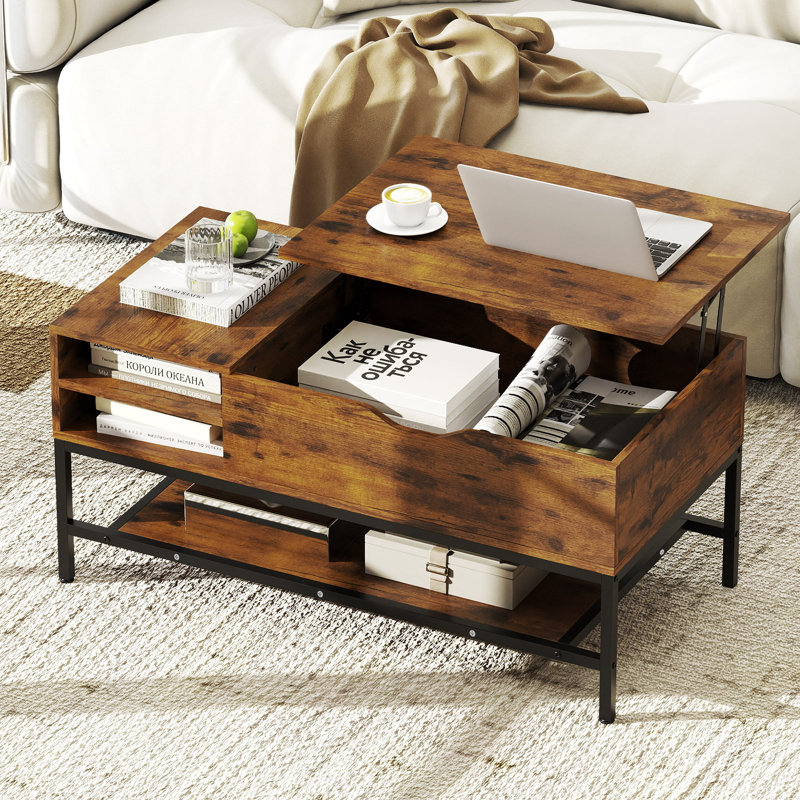 Lift Top Coffee Table with Storage, Brown