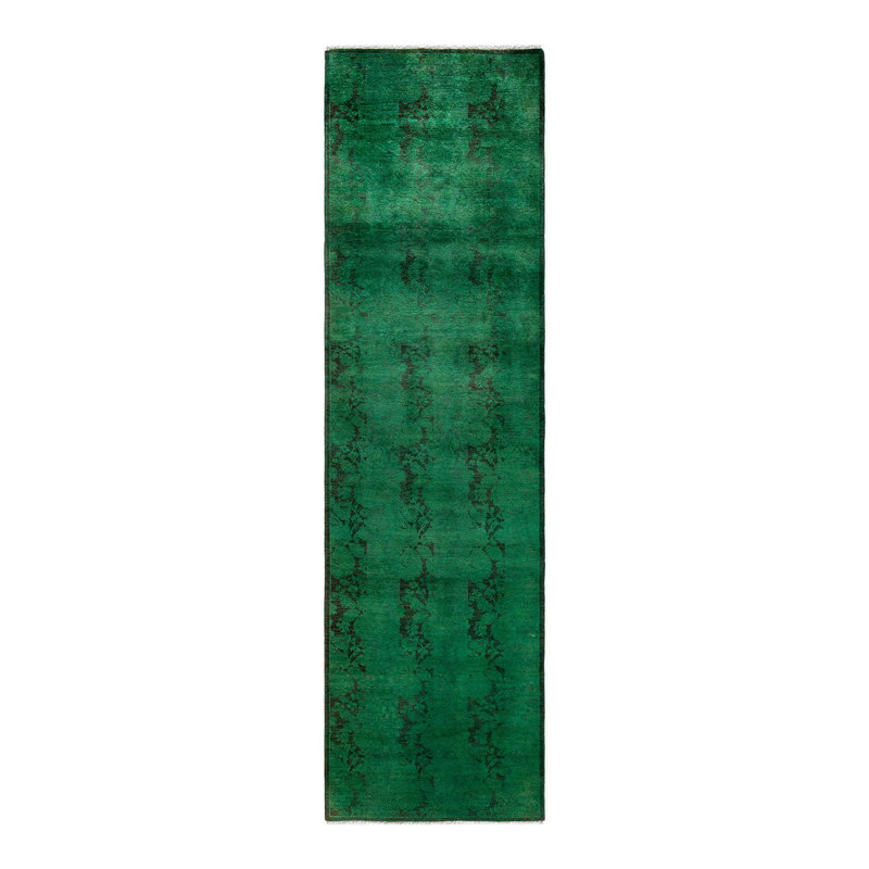 Tapis vert / noir 2 pi 8 po x 9 pi 8 po Overyed One-of-a-Kind