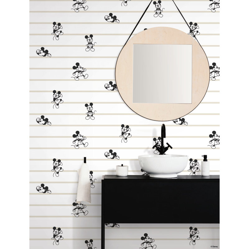 Rouleau de papier peint L 33 pi x l 20,5 po Disney Mickey Mouse, Noir / Blanc / Crème