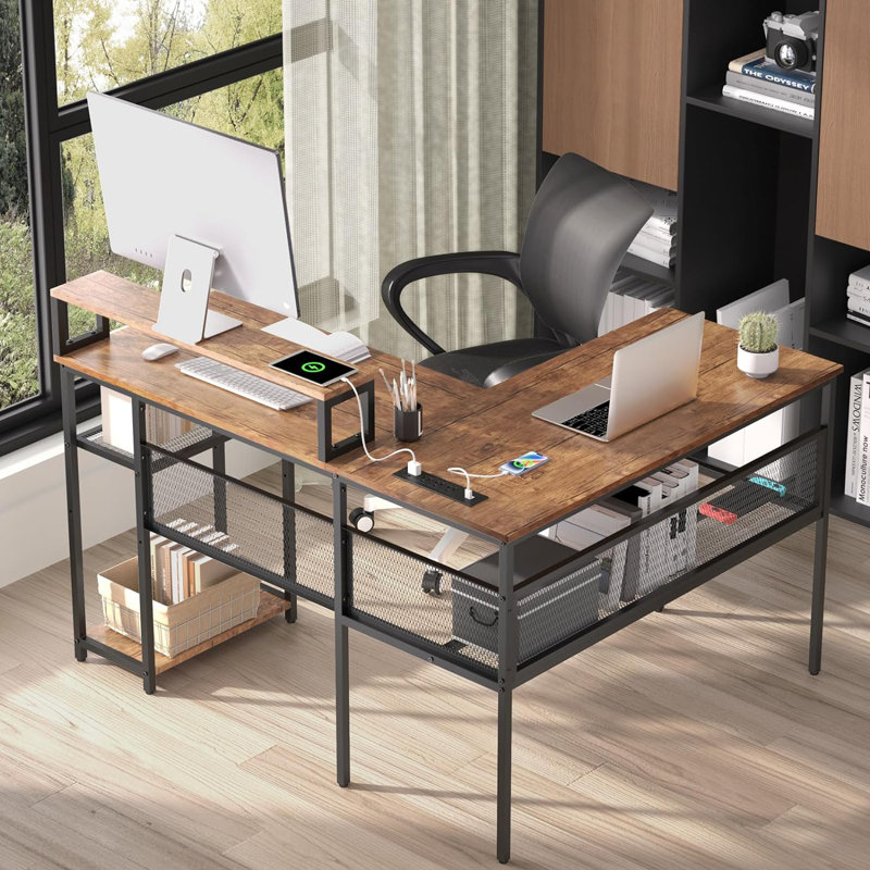Bureau d'ordinateur en L 50,4 po Gestel, Noyer / Noir