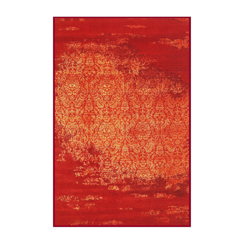 Tapis contemporain rouge / jaune Rosa, Rectangle 5 pi x 7 pi