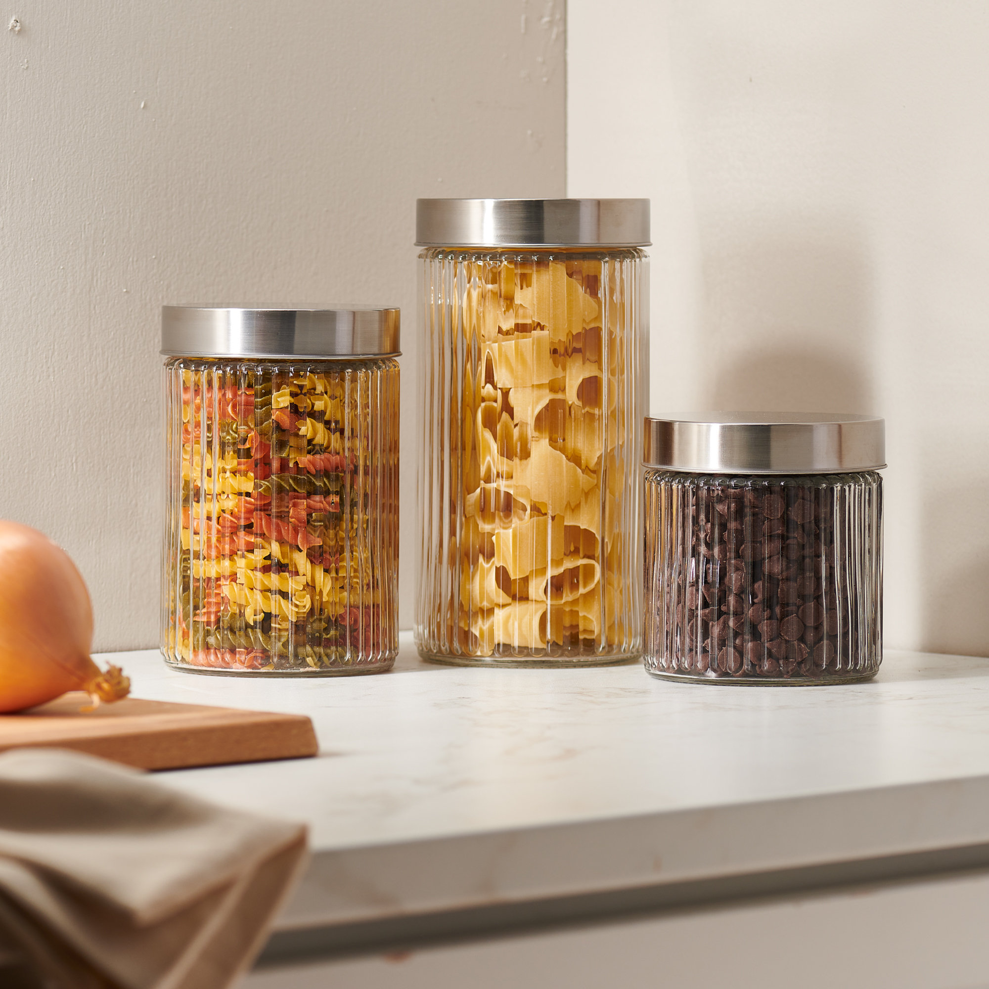3 Pc 30Oz Clear Glass Storage Jar with Lids - Airtight Food Jars