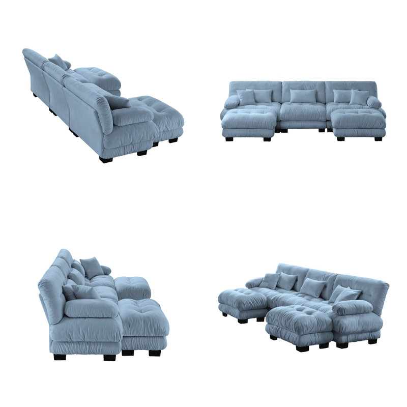Oversized U-shaped Luxury Sectional Sofa With 2 Footstools, Blue