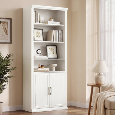 72" H x 28" W Wood 6-Tier Tall Bookcase with Storage Cabinet，2-Door Bookshelves