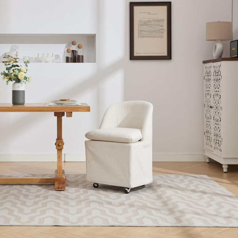 Ensemble de 2 chaises de salle à manger en chenille avec roues universelles, Beige
