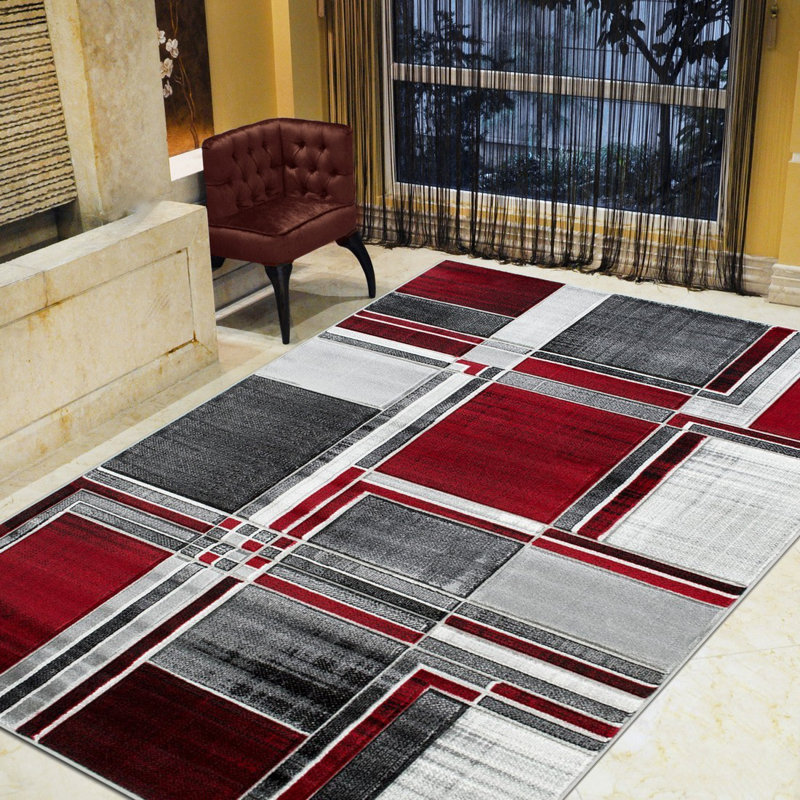 Tapis rouge / gris Aftan, Rectangle 5 pi x 7 pi