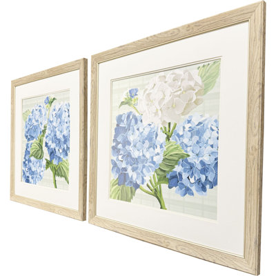 Hydrangeas on Plaid Framed Art