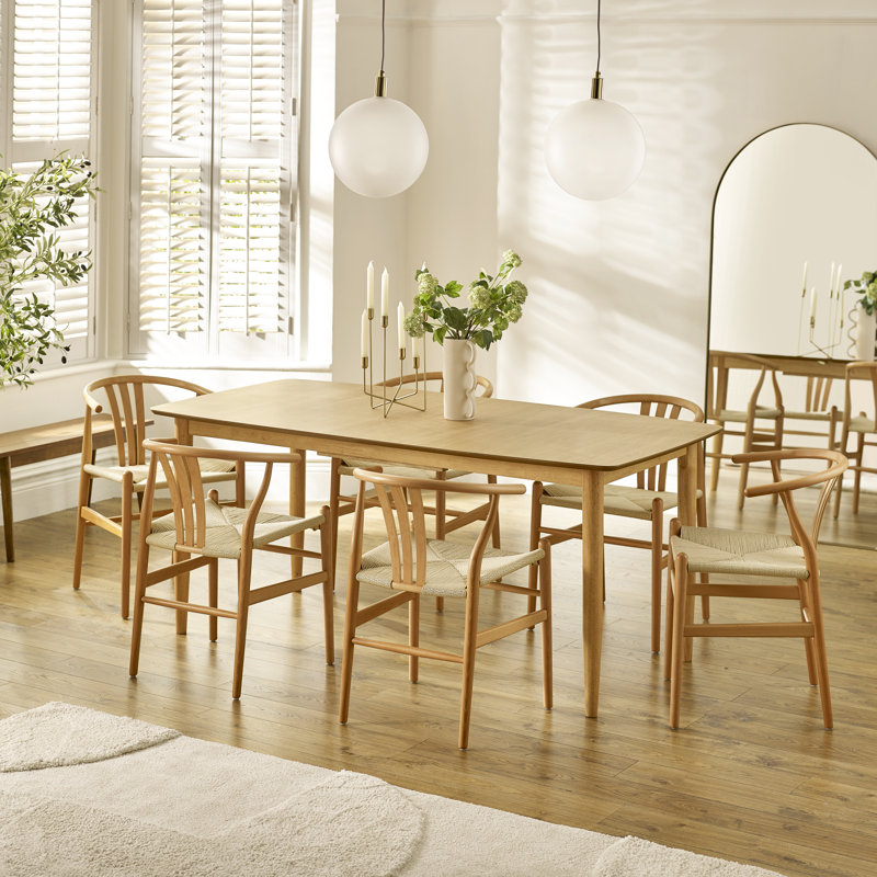 Eriksson Rectangular Solid Wood Extending Table & Carlton Wishbone Dining Chairs - Scandi Inspired, 6