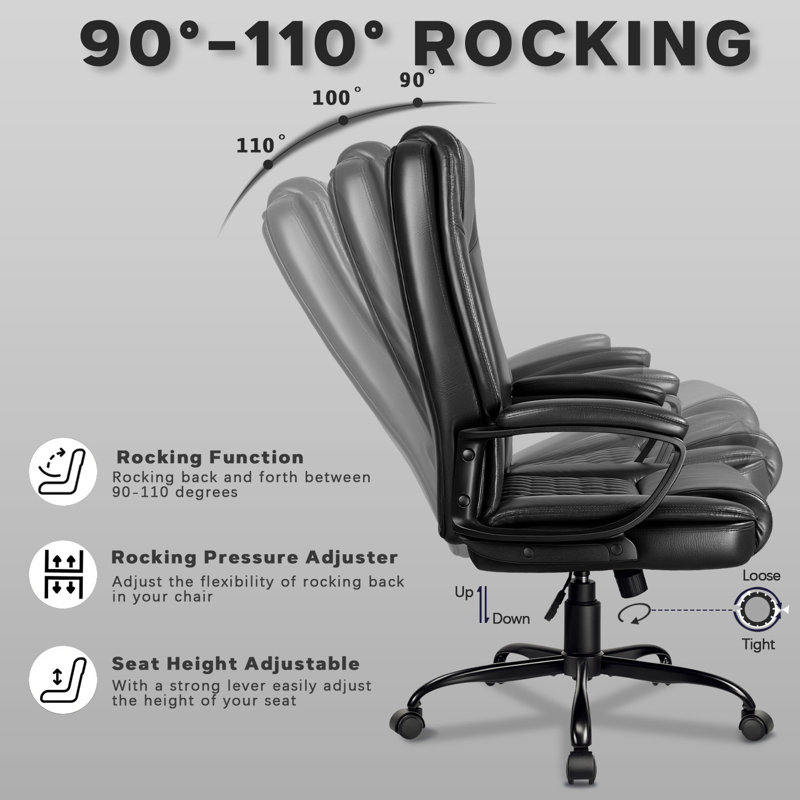 Chaise de bureau à domicile, conception robuste de 400 lb et de grande taille, dossier lombaire ergonomique à haut dossier