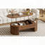 Table basse à plateau relevable elliptique avec rangement caché et rainures ondulées - grain de bois