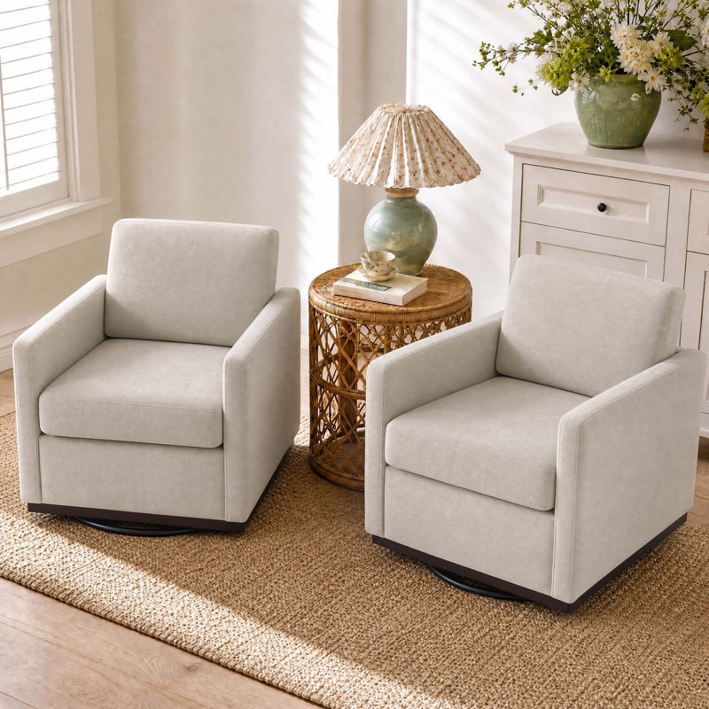 Fauteuil rembourré pivotant, Chenille sable