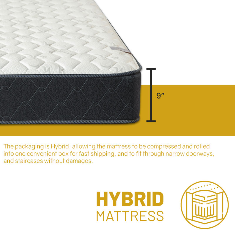 Matelas hybride ferme uni simple face de 9 pouces avec sommier non assemblé Soundwell, Grand, No Box Spring