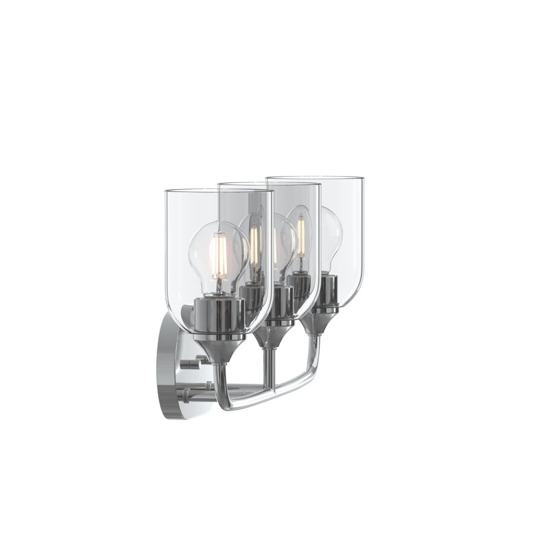 Ensemble de meuble-lavabo à 3 lumières en chrome poli avec abat-jour en verre transparent Ilia, Chrome poli, 3