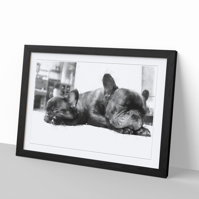 Two French Bulldogs - Framed Print, Black Framed, 27cm H x 36cm W x 2cm D