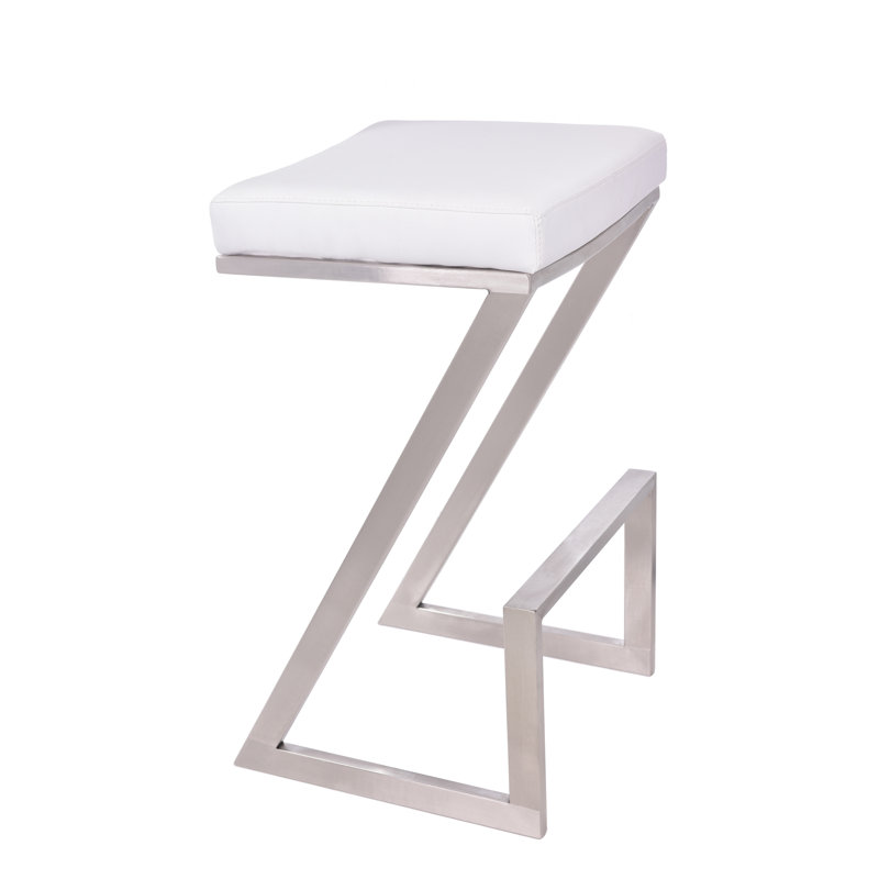 Bova Modern Backless Counter or Bar Height Barstool with Footrest in Metal and Faux Leather, Counter Stool (26" Seat Height)