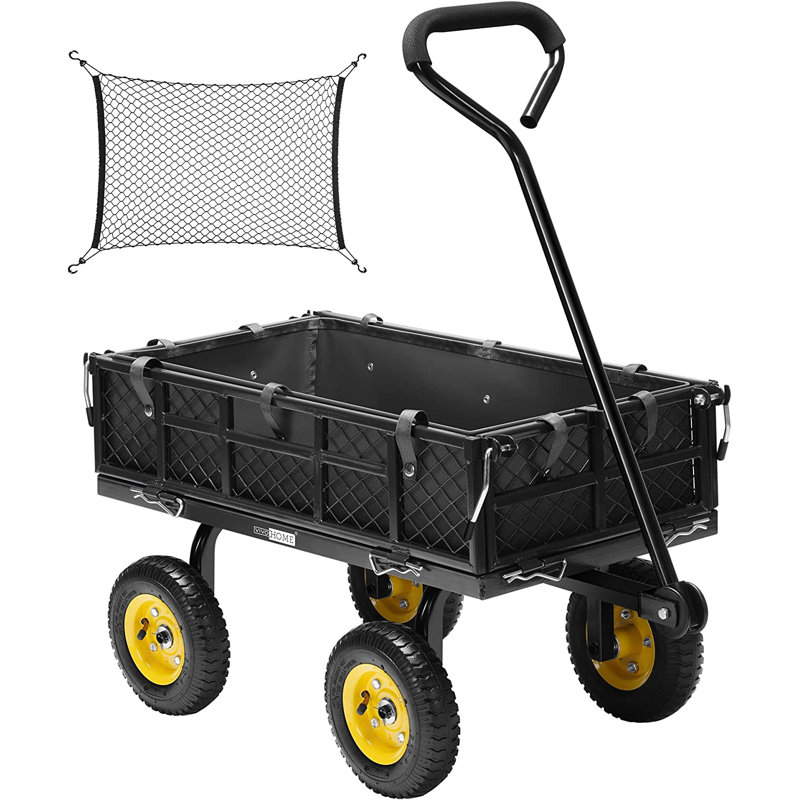 Heavy Duty Black Steel Garden Cart with Pneumatic Wheels
