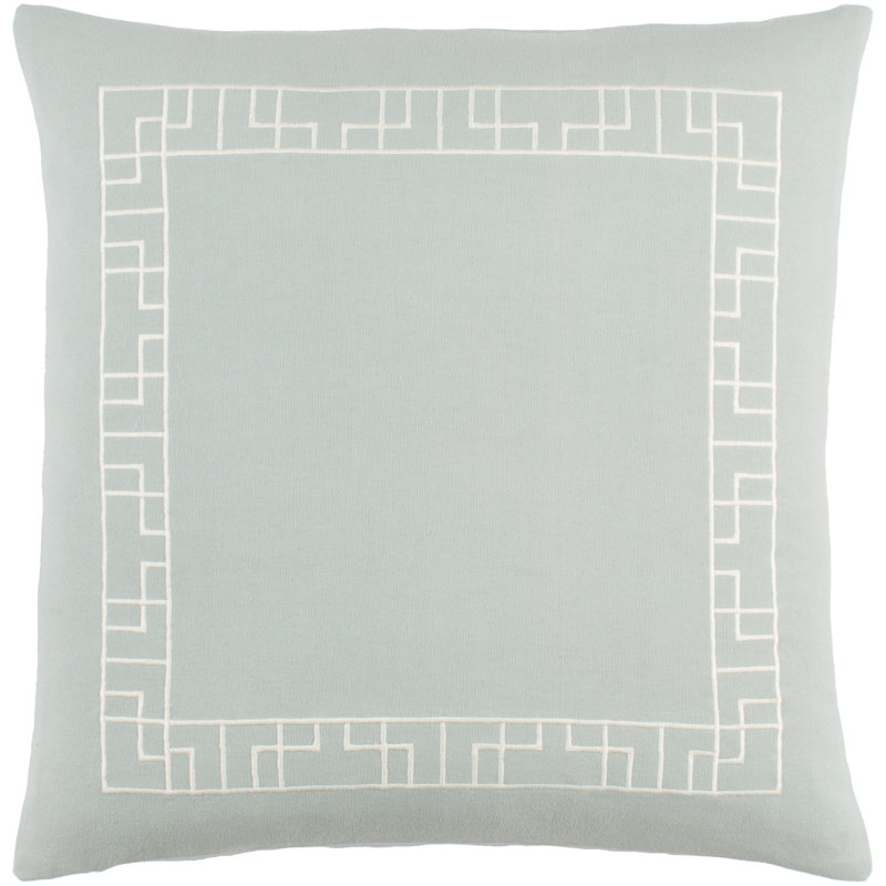 Dusty Aqua and White Embroidered Cotton Square Pillow Set