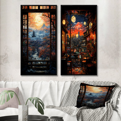 Japan Art Mountain Window View I - Japanese Wall Art Living Room Set Of 2