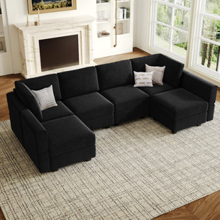 Chanaye 7-Pieces 116.6'' Wide Velvet Sectional Modular Sofa U Shaped Couch Storage Sofa  - 6 Ottomans Seat