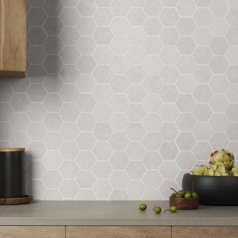 New Rock Fumo Gray 3" Hex Matte Porcelain Mosiac, Perla White