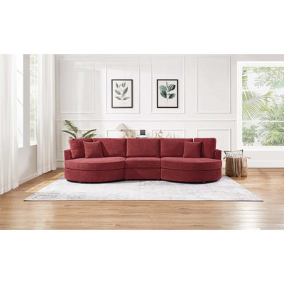 Canapé 3 places avec canapé incurvé de 129 pouces au design incurvé pour la vie moderne, tissu chenille rouge