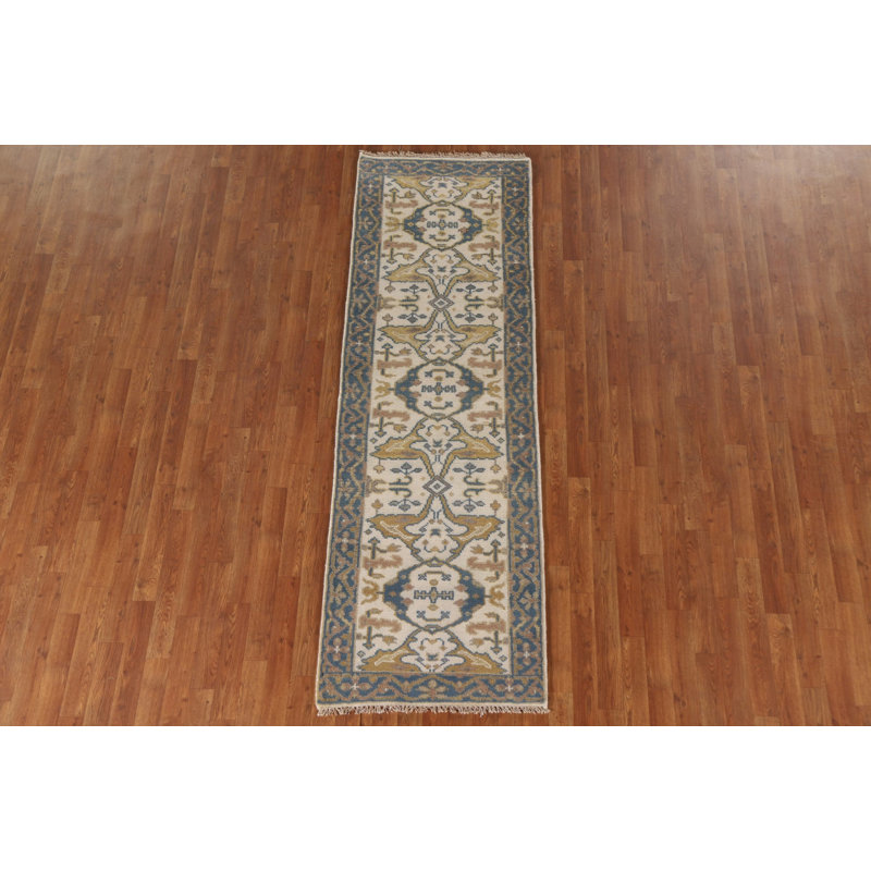 Tapis de couloir oriental ivoire Oushak 3 x 8