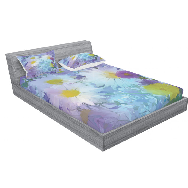 Microfiber Floral Sheet Set, Full Sheet Set with Fitted Sheet