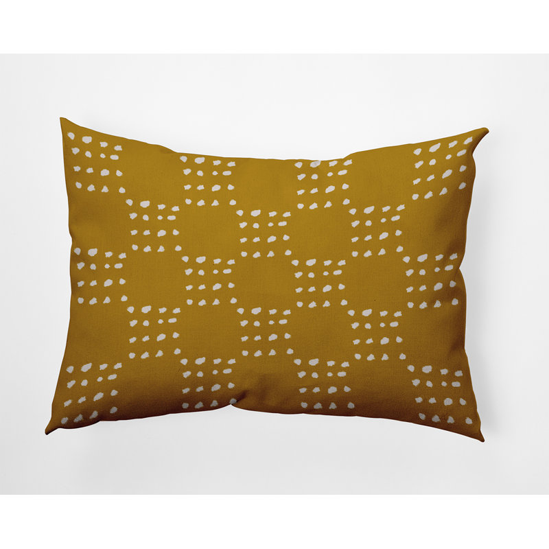 Coussin décoratif intérieur / extérieur Stitched Dots, Or automne, 14 po x 20 po