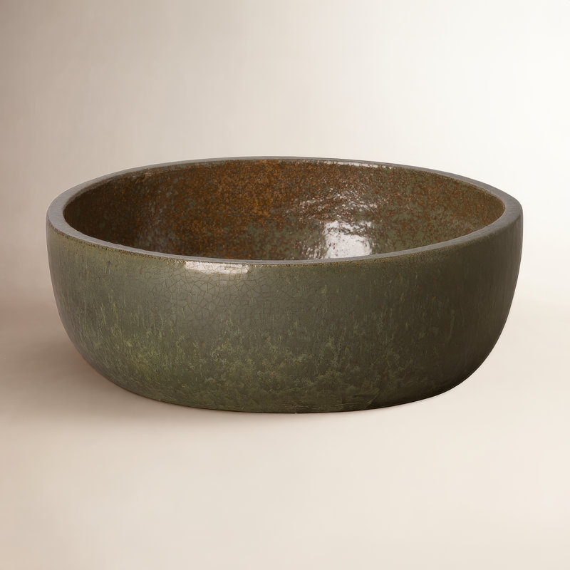 Pot à fleurs en argile, H 5,5 po x l 15 po x P 15 po, Vert métallique