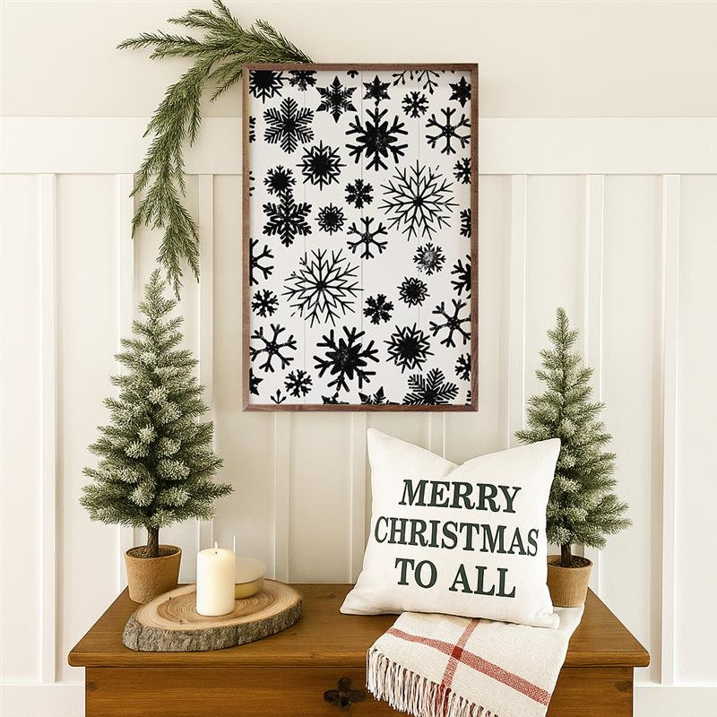 Pattern Snowflakes Black On White, H 8 po x l 5 po