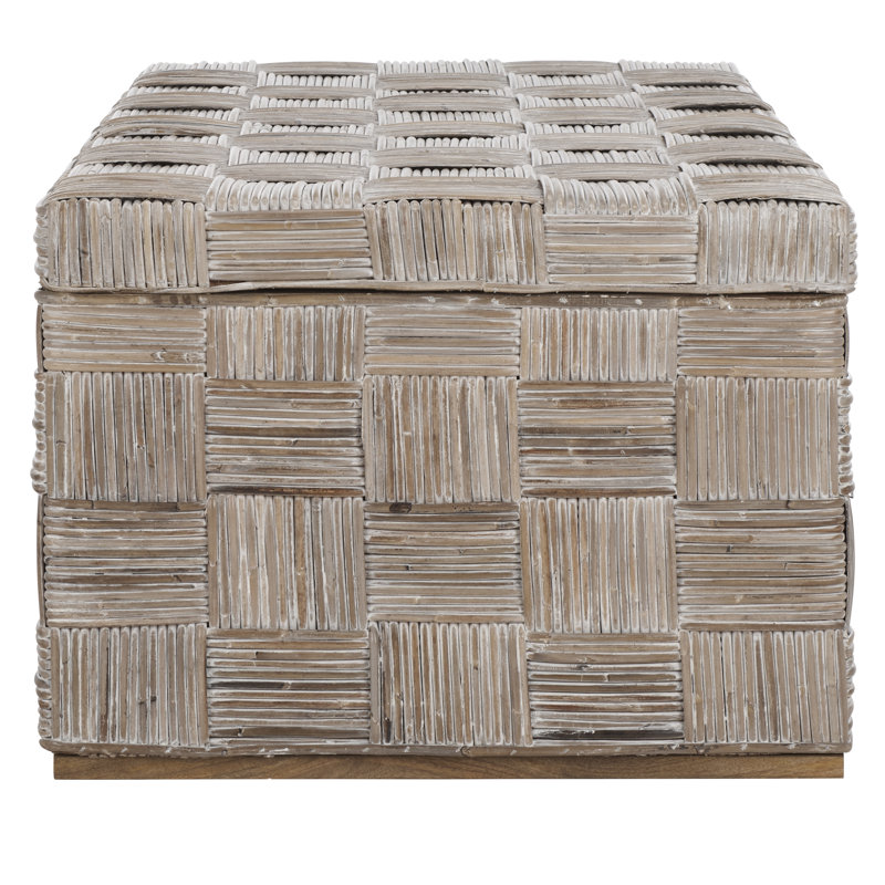 Leominster Classic Coffee Table, Solid Wood with Whitewashed Kubu Rattan Texture for Home and Office