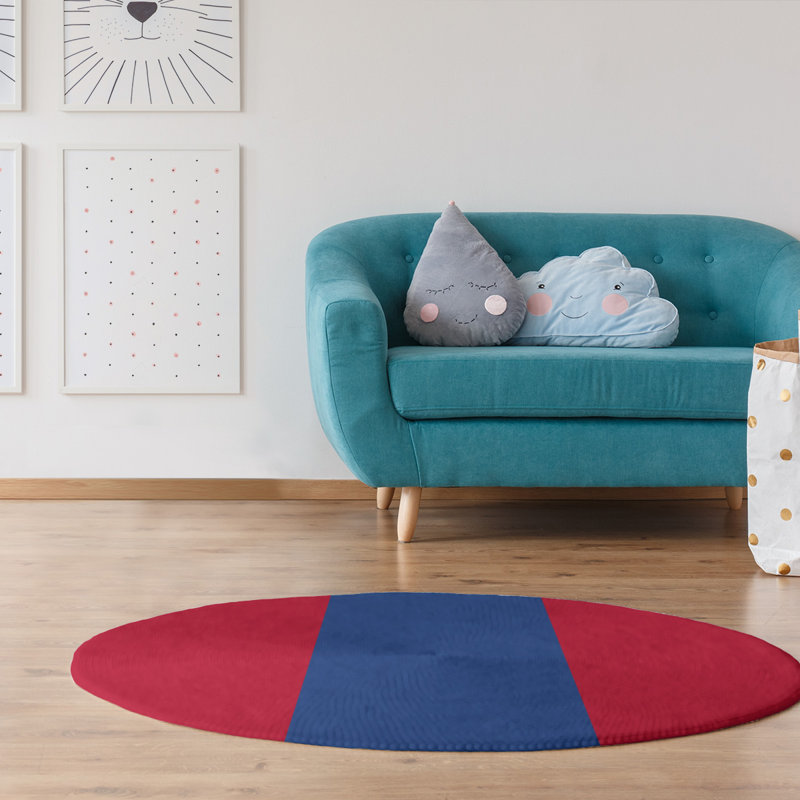 Tapis rouge/bleu rayé, Rond 5 pi