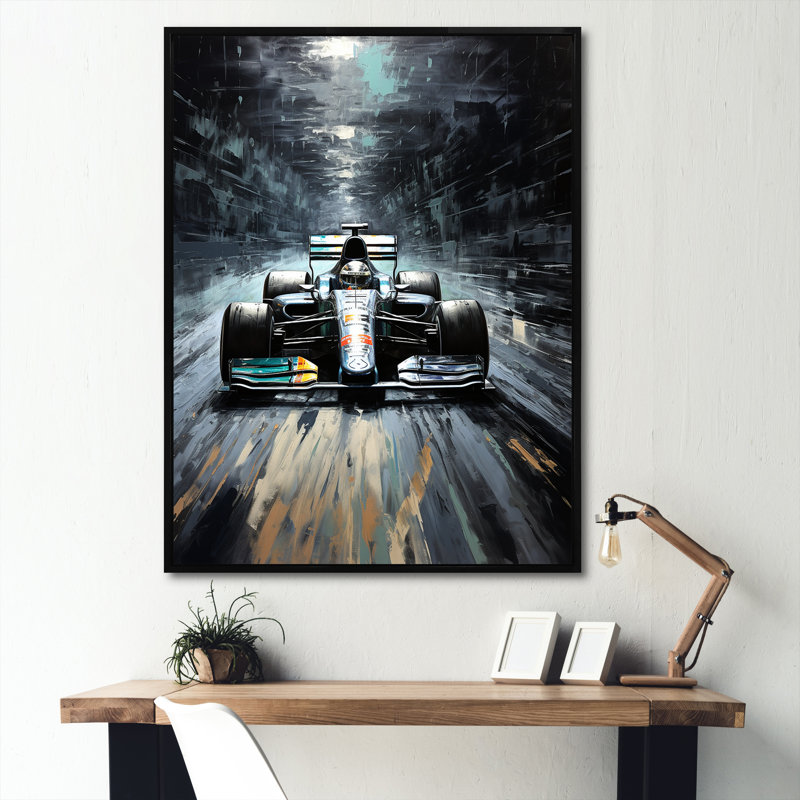 «Midnight Formule Car Race Track II», art mural, H 44 po x l 34 po x P 1,5 po, Cadre flottant noir